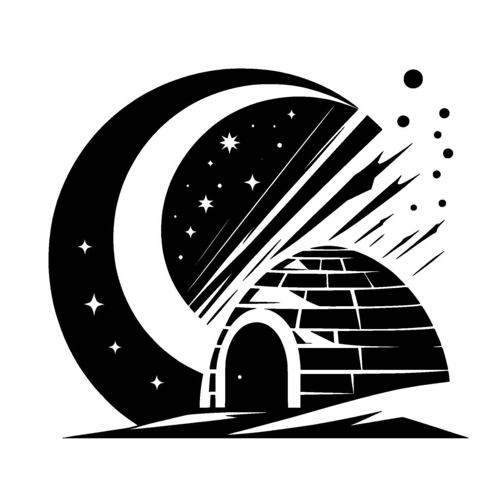 Arctic Night Igloo Under Crescent Moon, Illustration vector