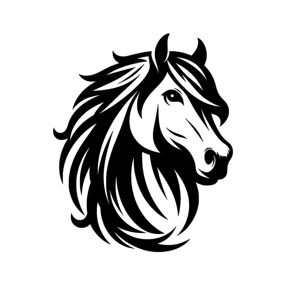 Elegant Horse Head in Black and White, vector