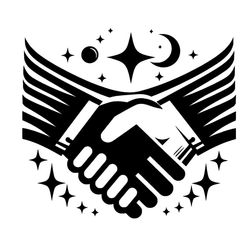 Celestial Handshake Black White Emblem of Agreement vector