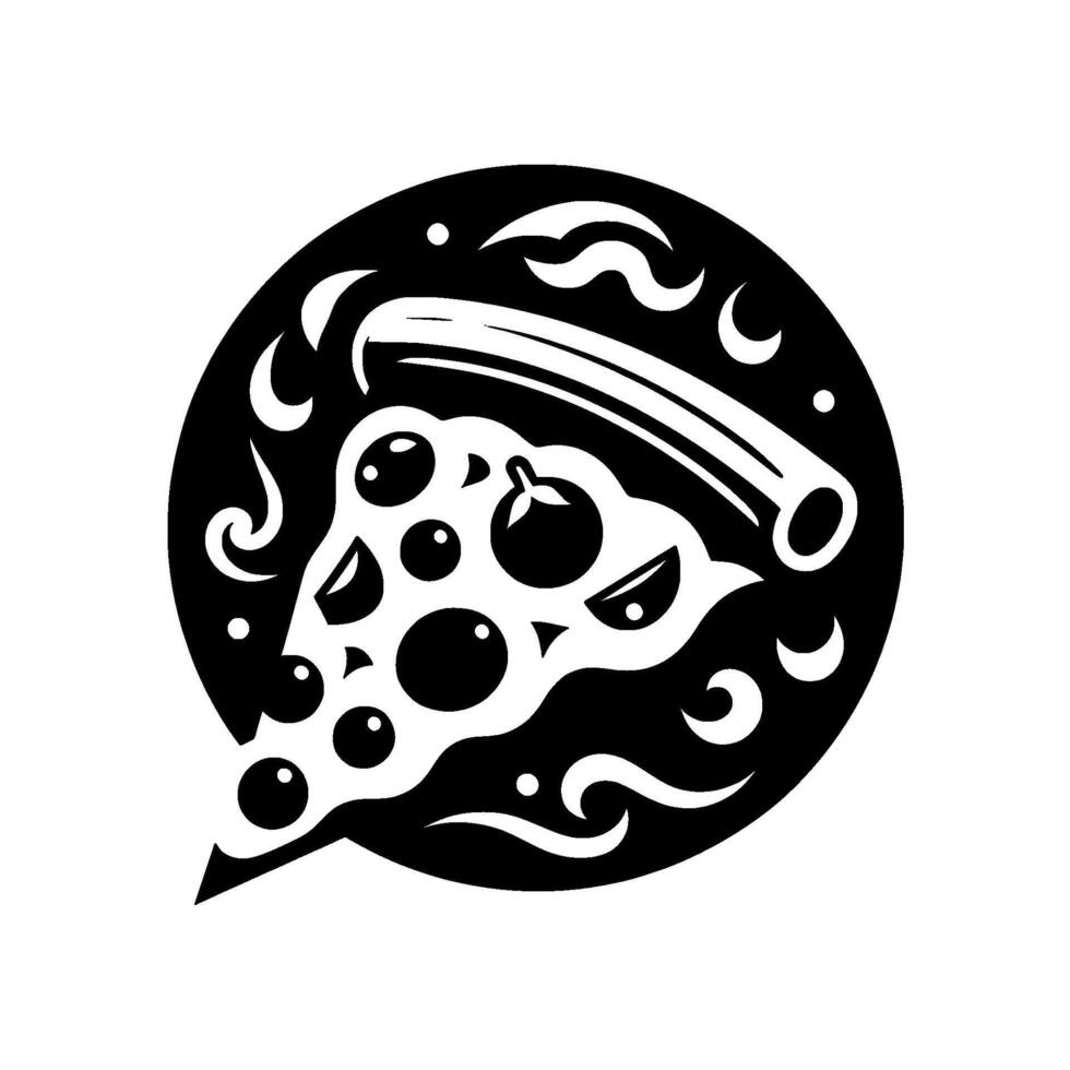 Modern Pizza Slice with Decorative Elements, Black and White vector