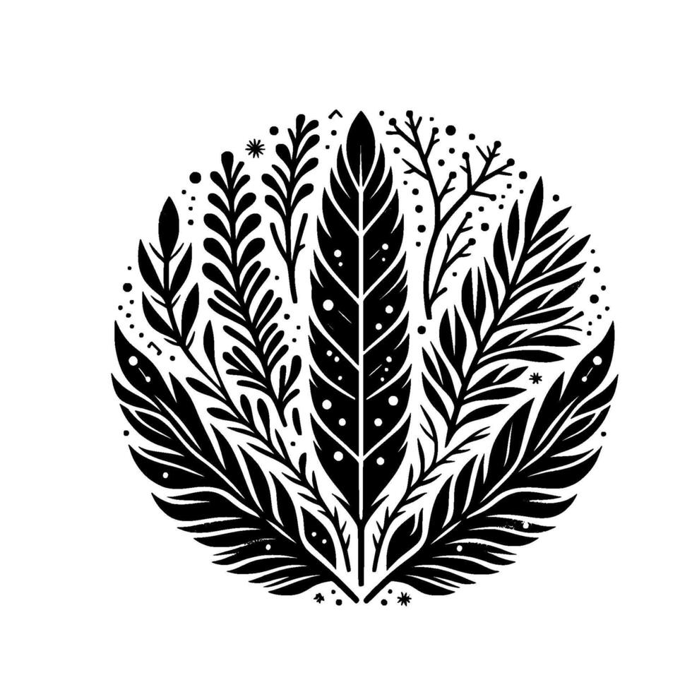 Black and White Botanical Circle Minimalist Nature Illustration vector