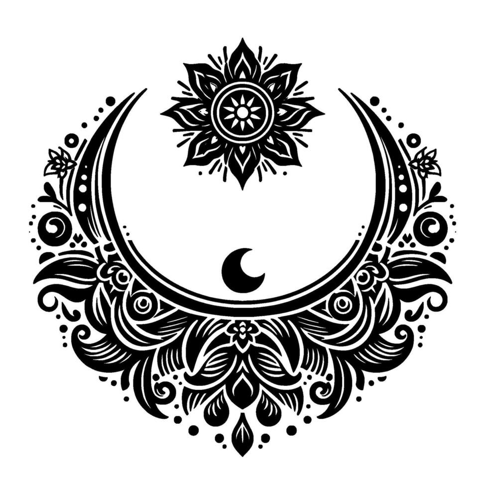 Floral Moon Mandala, Black White Ornament, Decorative Element vector