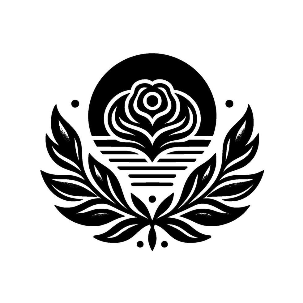 Elegant Black and White Rose Emblem with Laurel Wreath vector