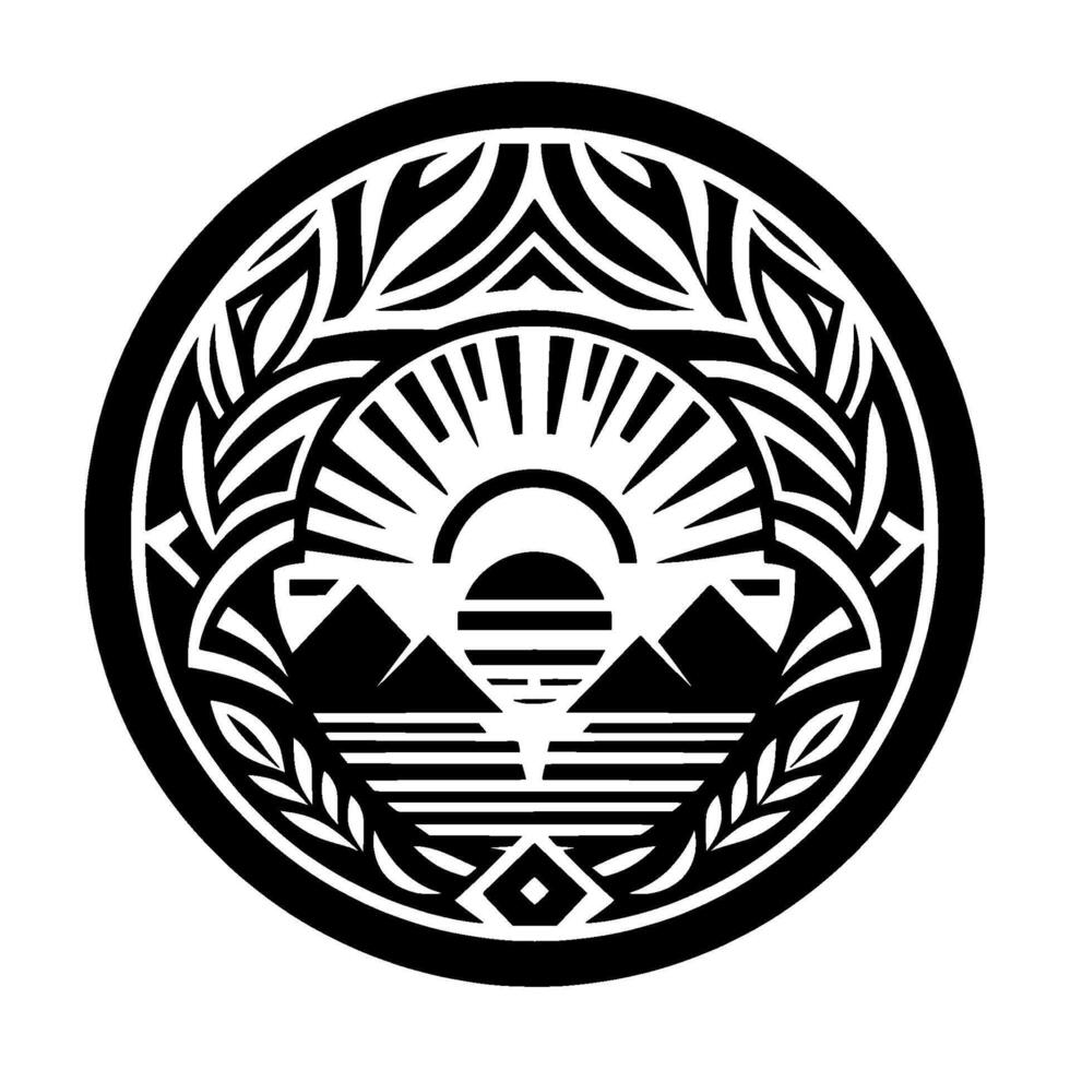 Geometric Sunrise Mountain , Black White, Circular Emblem vector