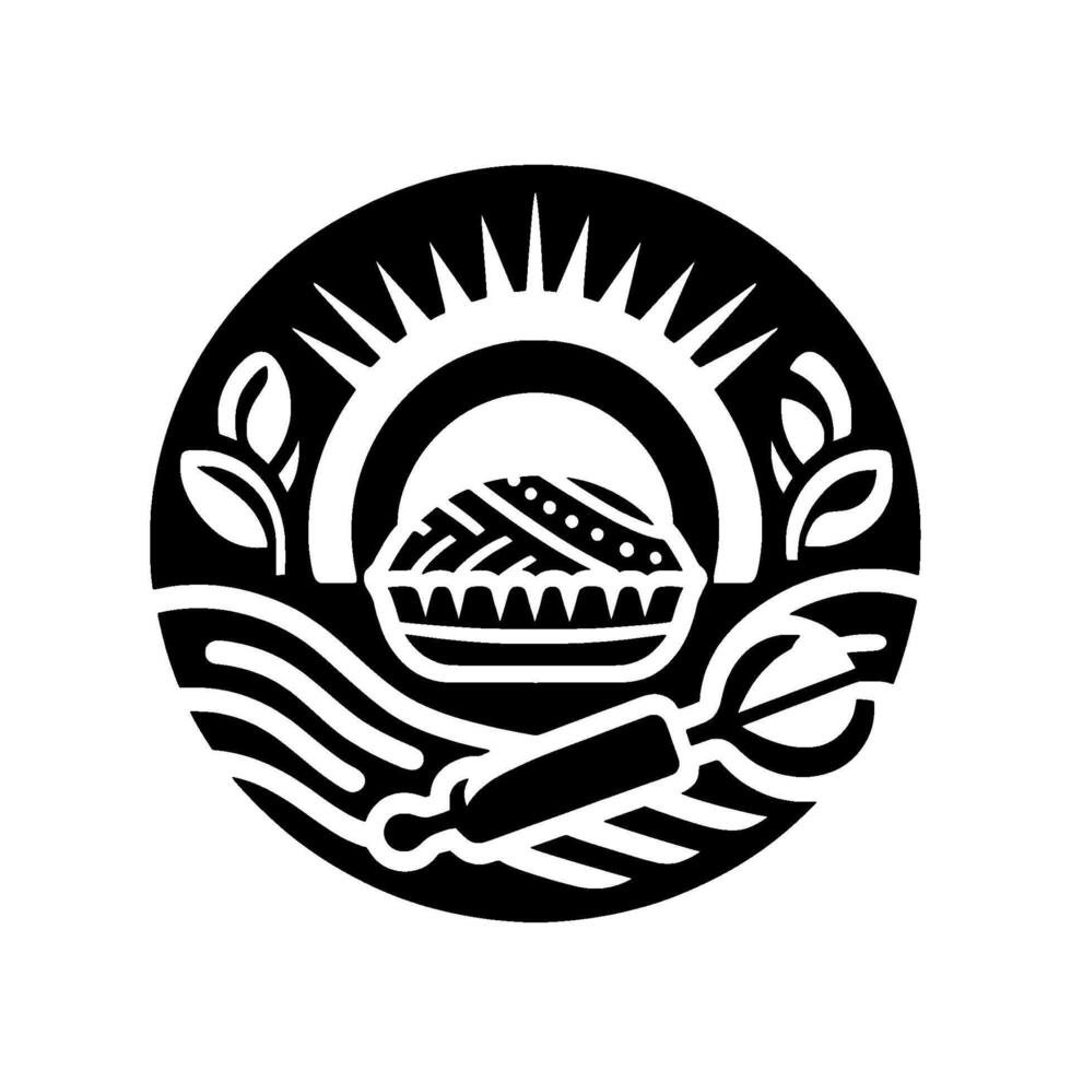 Baking Pie, Rolling Pin, Leaves in a Decorative Circular vector