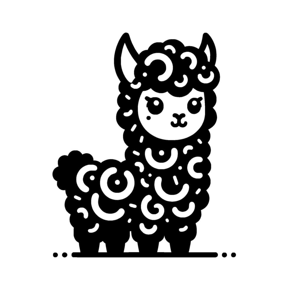 Playful Black White Llama Illustration Cute Animal, vector