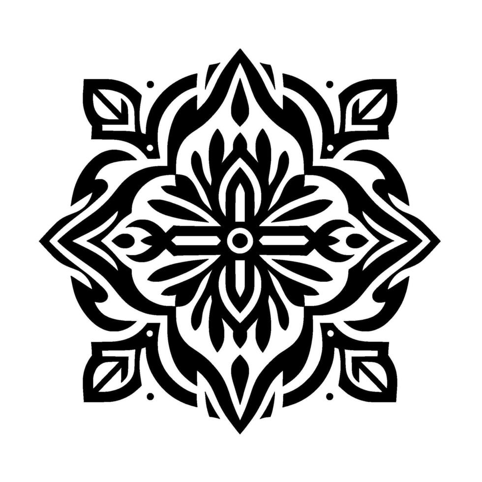 Geometric Black Floral Ornament , Mandala Style, Art vector