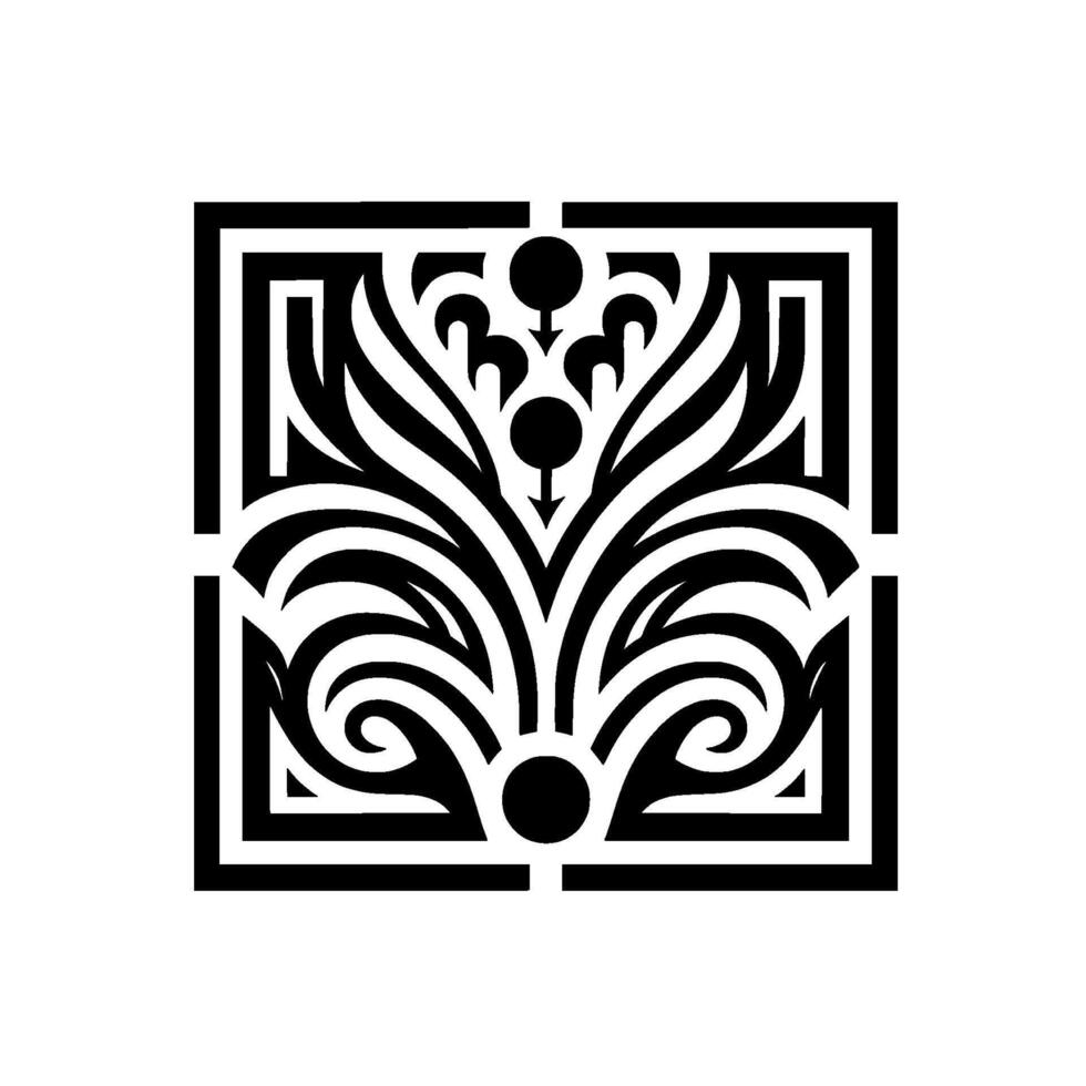 Geometric Floral Black and White Element on White Background vector