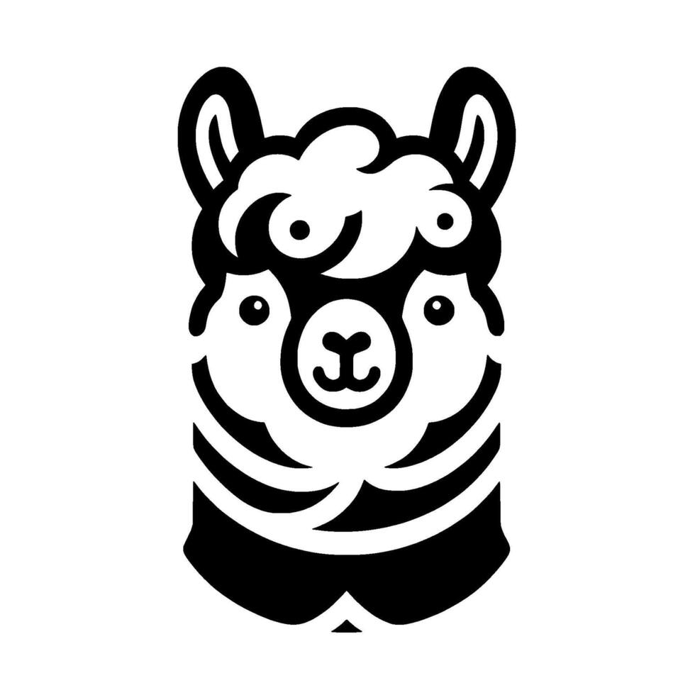 Cute Alpaca , Black and White Illustration vector