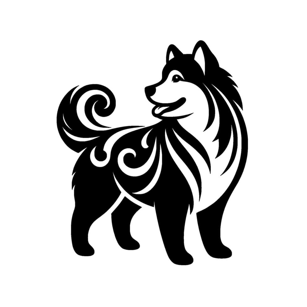 Decorative Tribal Dog Silhouette Black White Illustration vector