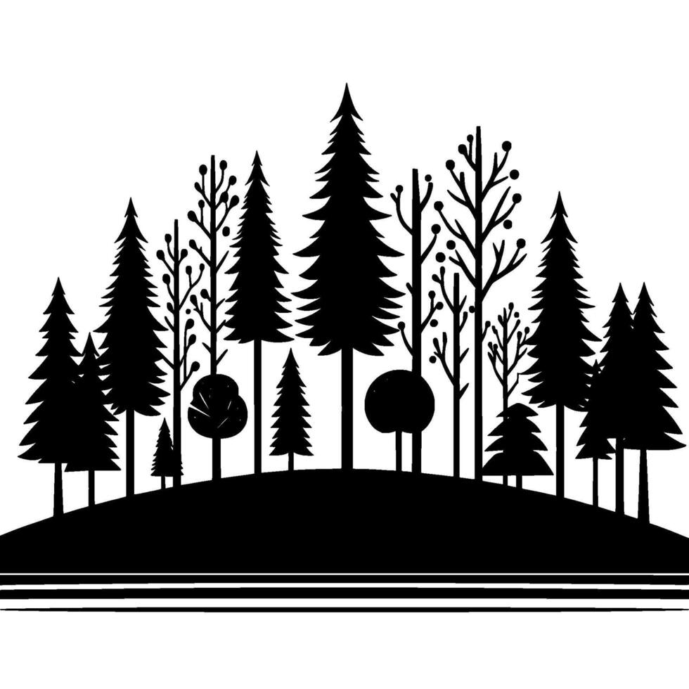 Silhouette Forest Illustration Minimalist Black White Nature Scene vector
