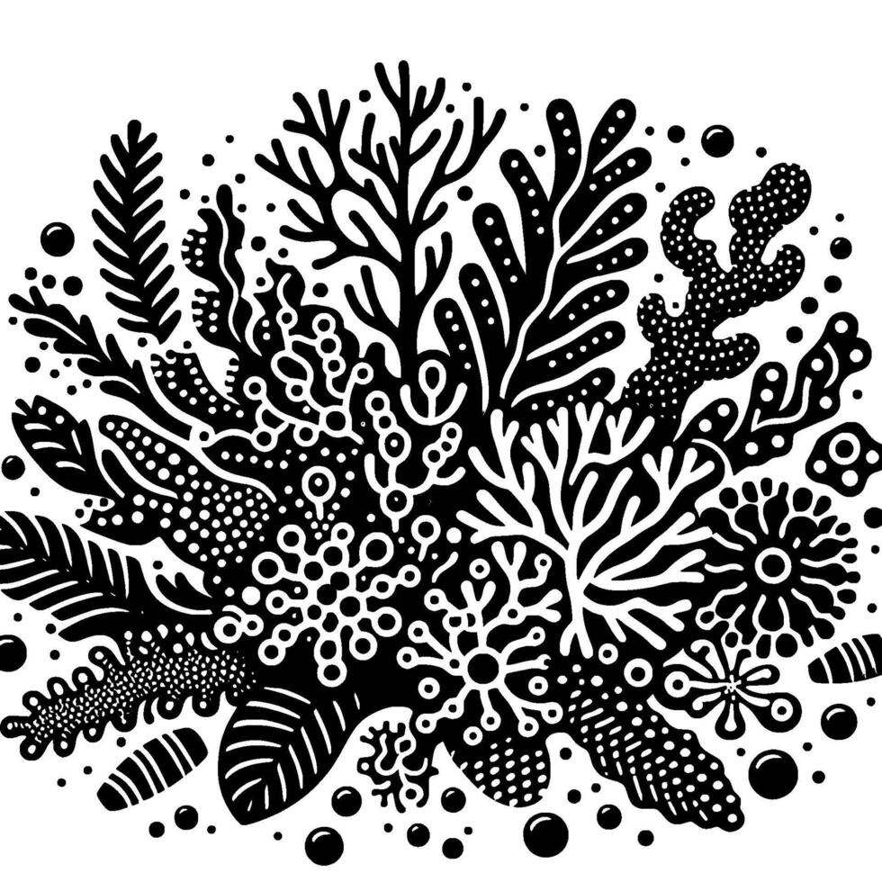 Decorative Black and White Seaweed Illustration for Projects vector