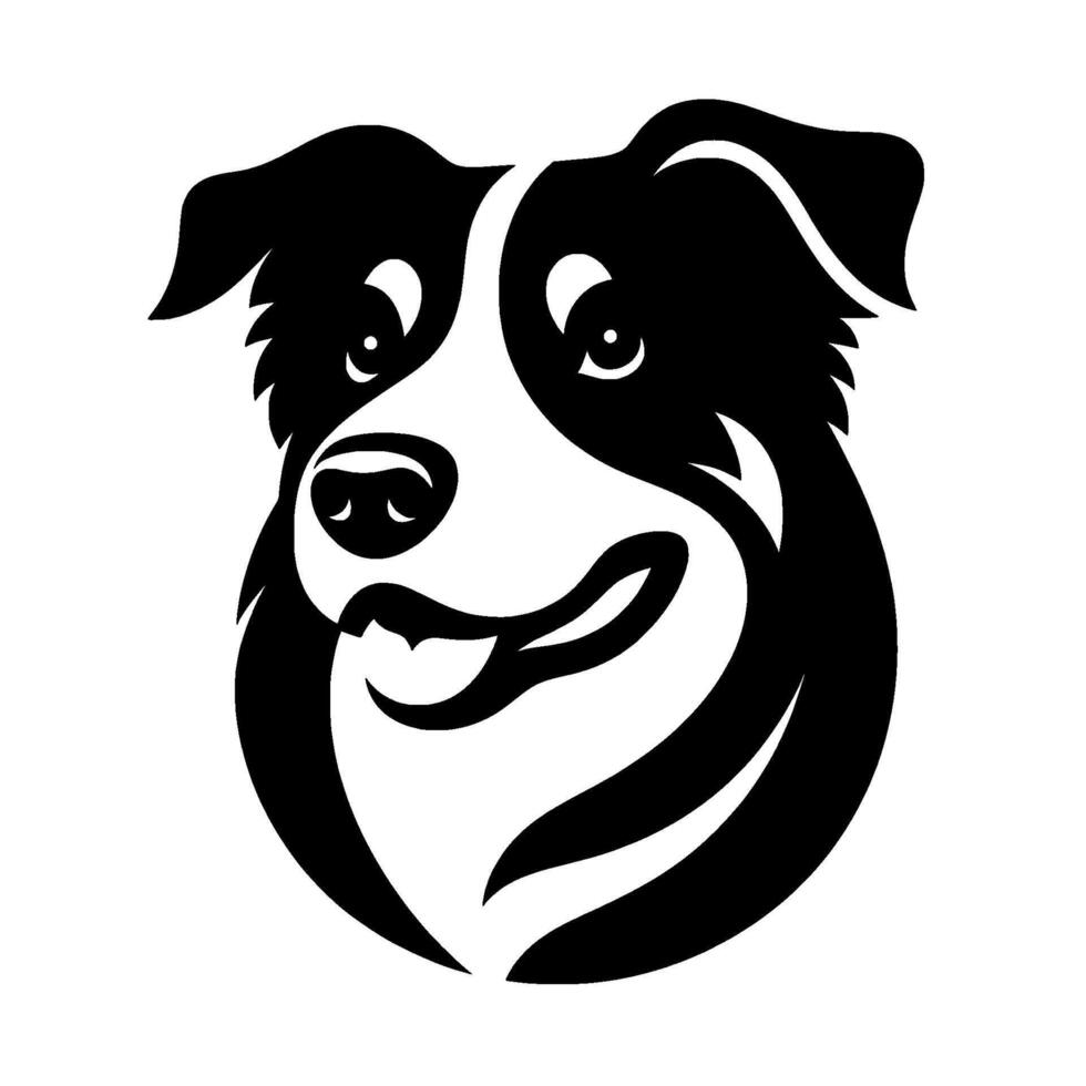 Smiling Border Collie Black and White, Minimalist vector
