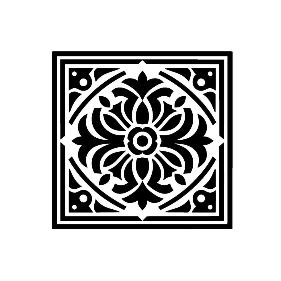 Black White Floral Tile , Geometric Pattern on White vector