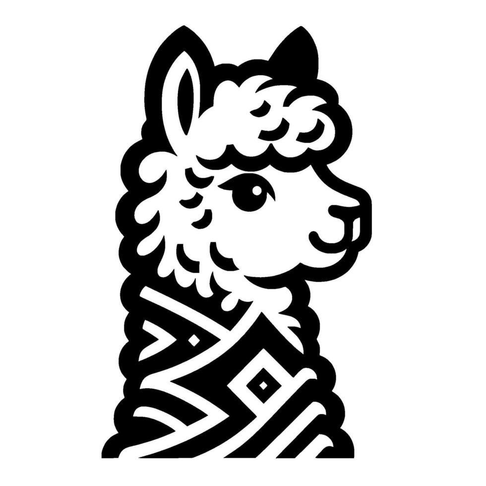 Stylized Alpaca Black and White, Geometric Pattern, Happy Animal vector