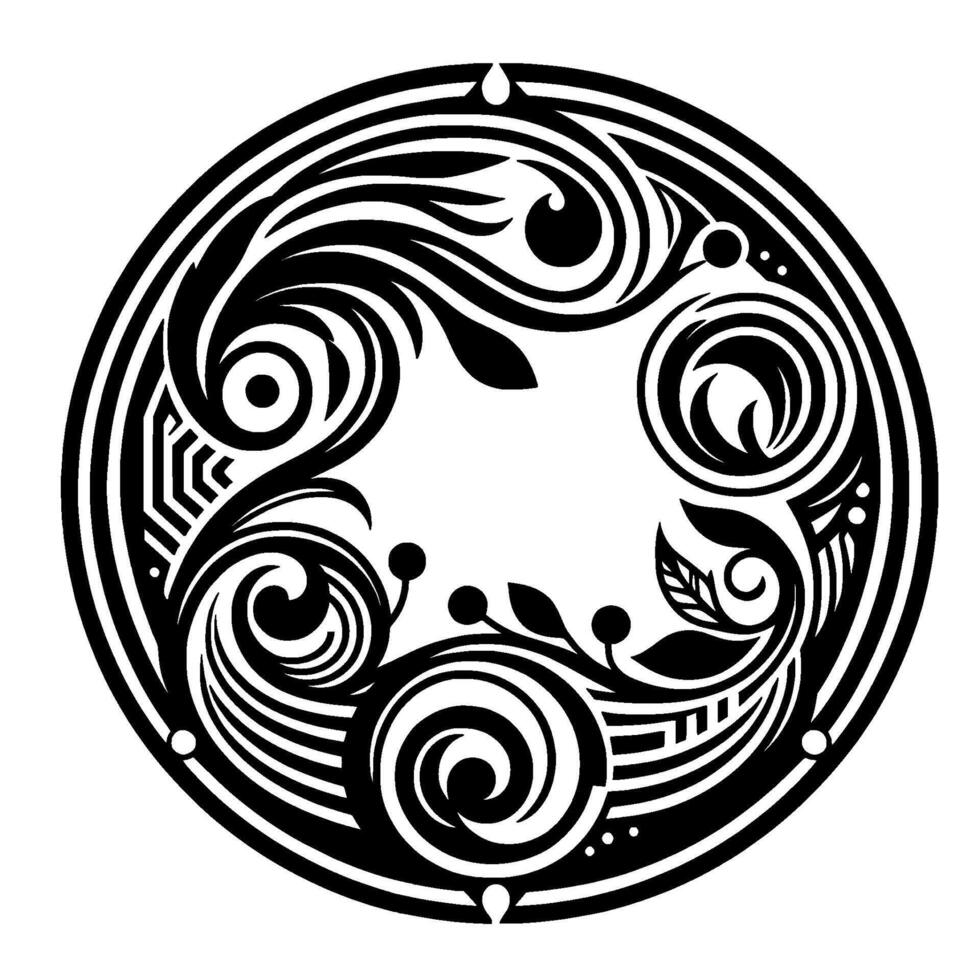 Circular Ornamental in Black and White, Floral Motif vector