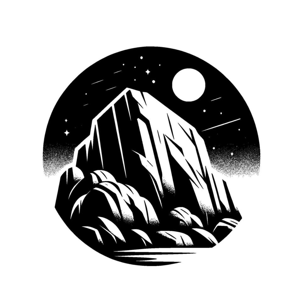 Mountainscape at Night Retro Black White vector