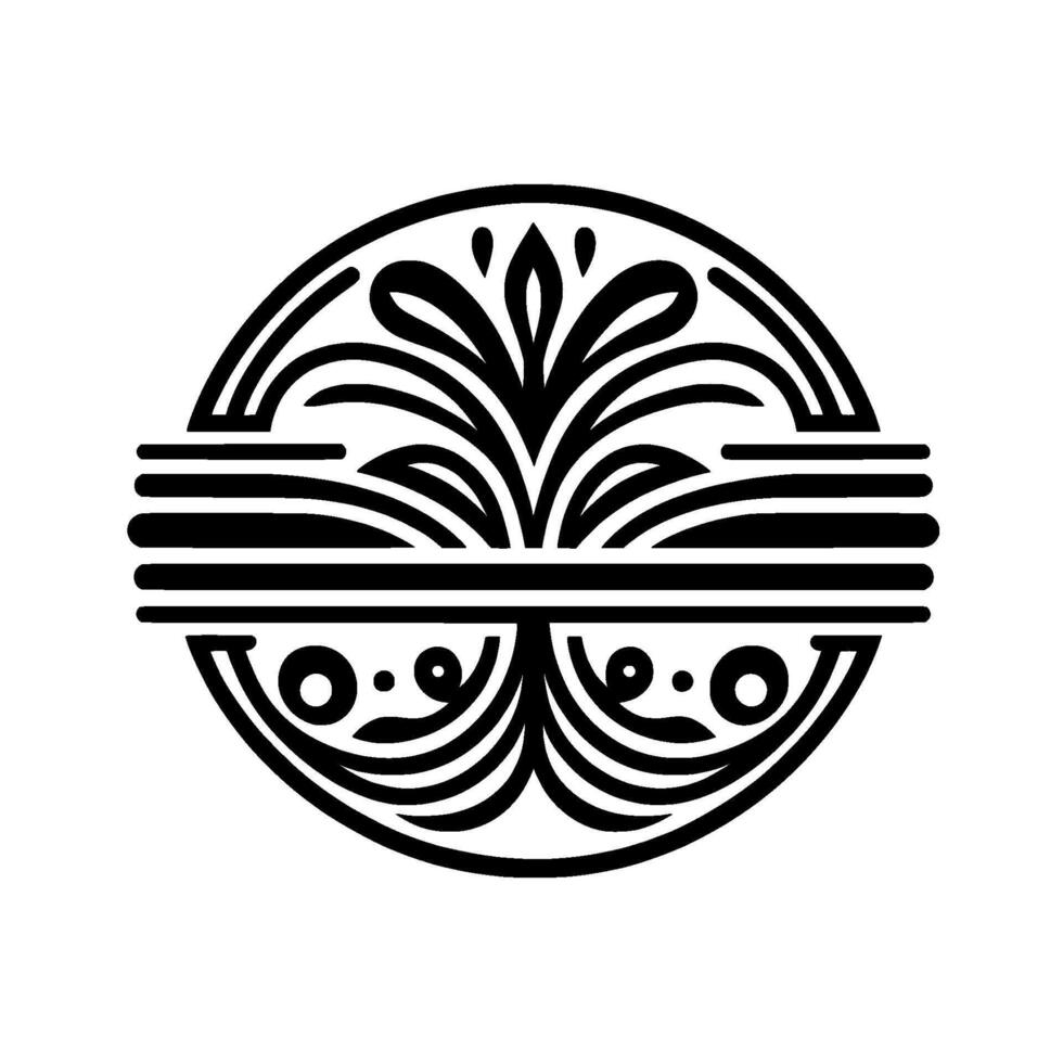 Minimalist Floral Circular Element Black and White Ornament vector