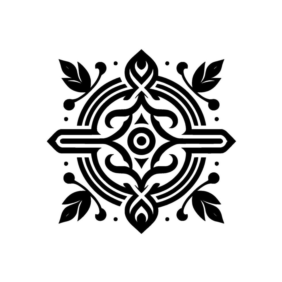 Ornate Black White Geometric with Floral Accents vector