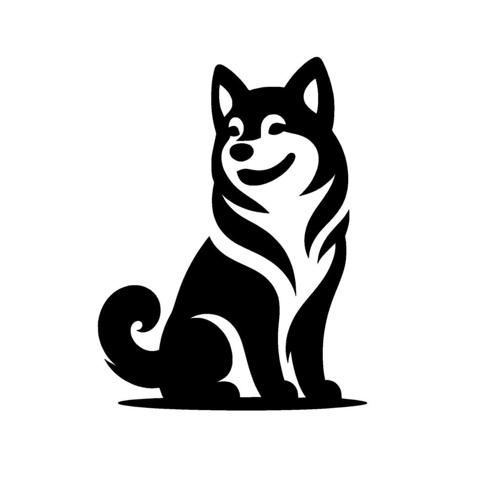 Smiling Shiba Inu Silhouette Minimalist Black White vector
