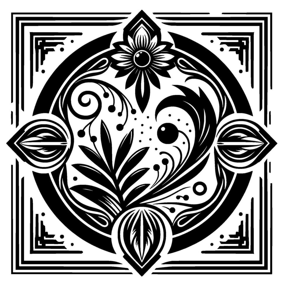Elegant Black and White Floral Mandala for Digital Art vector