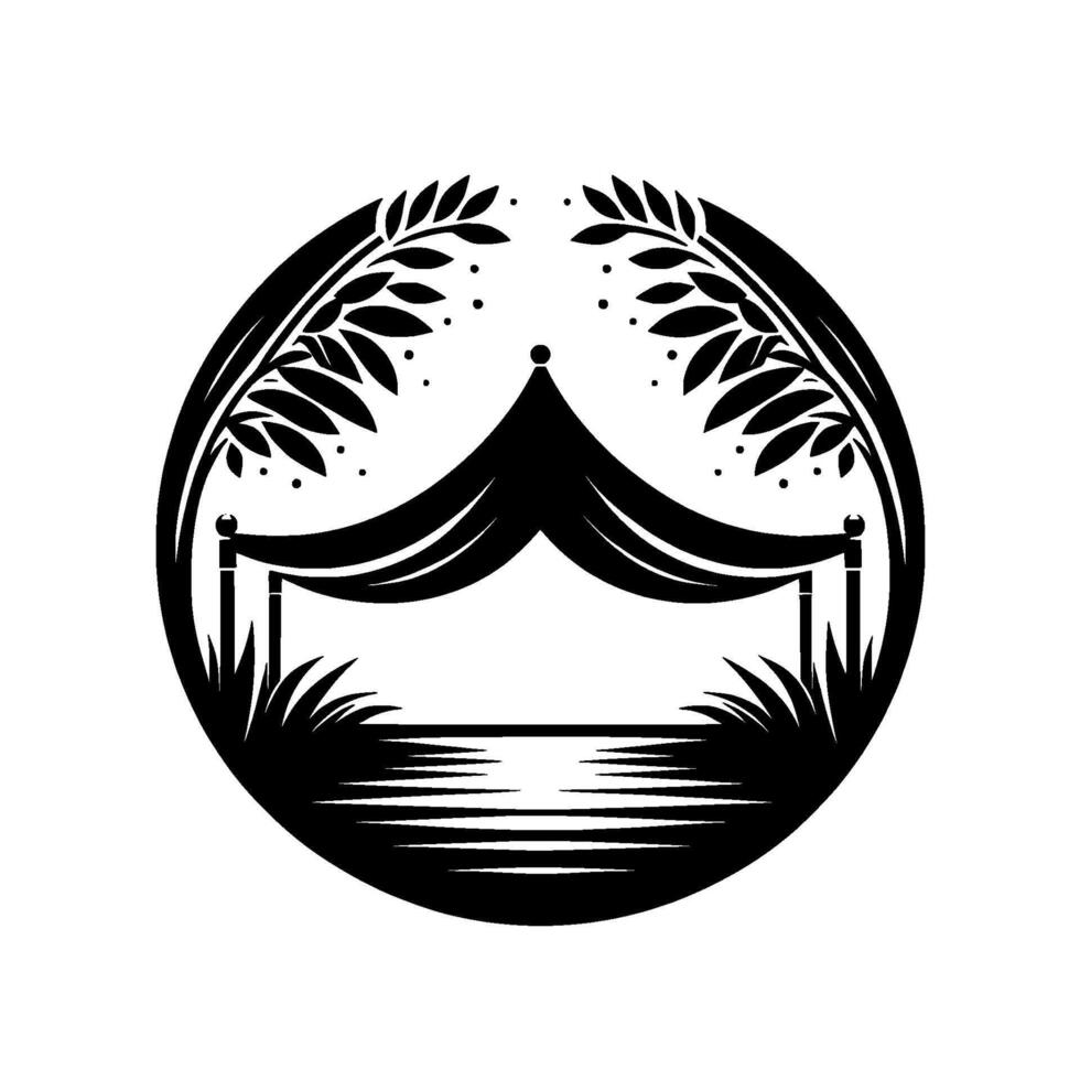 Black White Tent Silhouette in Circle Frame vector