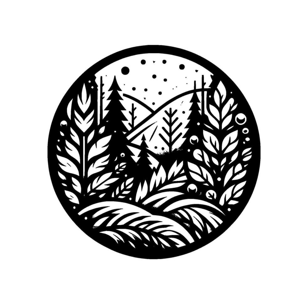 Monochrome Winter Forest in a Circle, Decorative Art vector