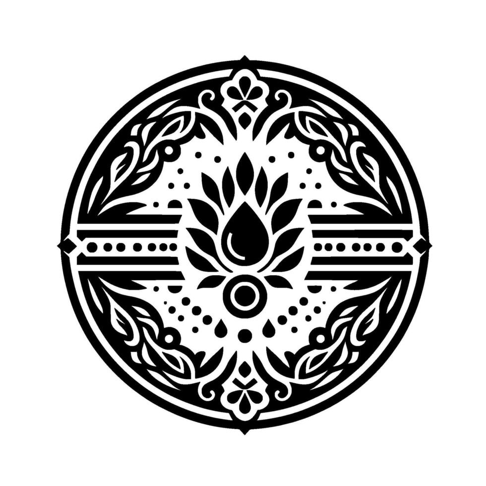 Intricate Floral Circle in Black and White vector