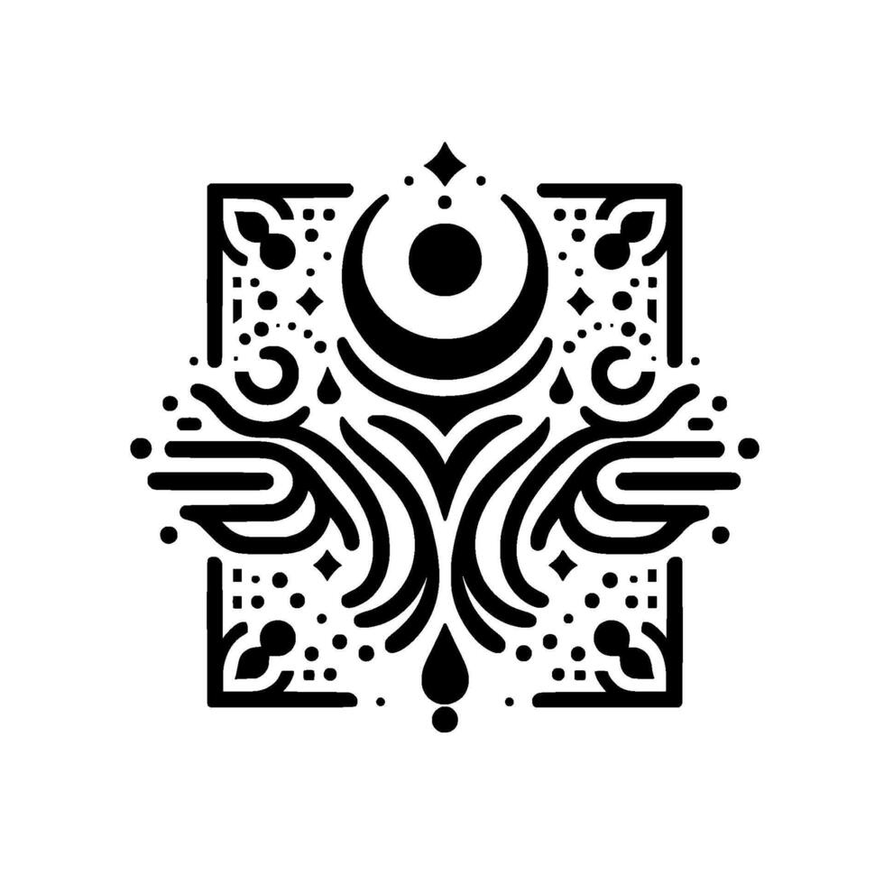 Black White Geometric Celestial Ornament, Minimalist vector