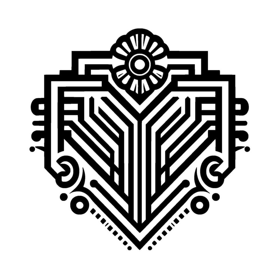 Art Deco Geometric Floral Element, Black White, Isolated vector