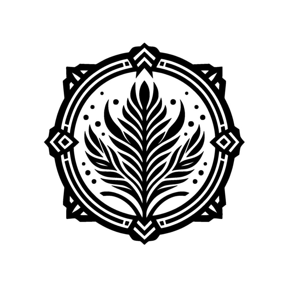 Ornamental Botanical Black and White Floral Emblem vector