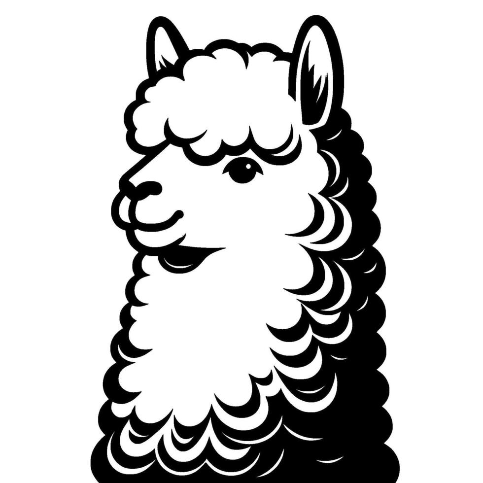 Smiling Llama Silhouette Black and White Cartoon Animal vector
