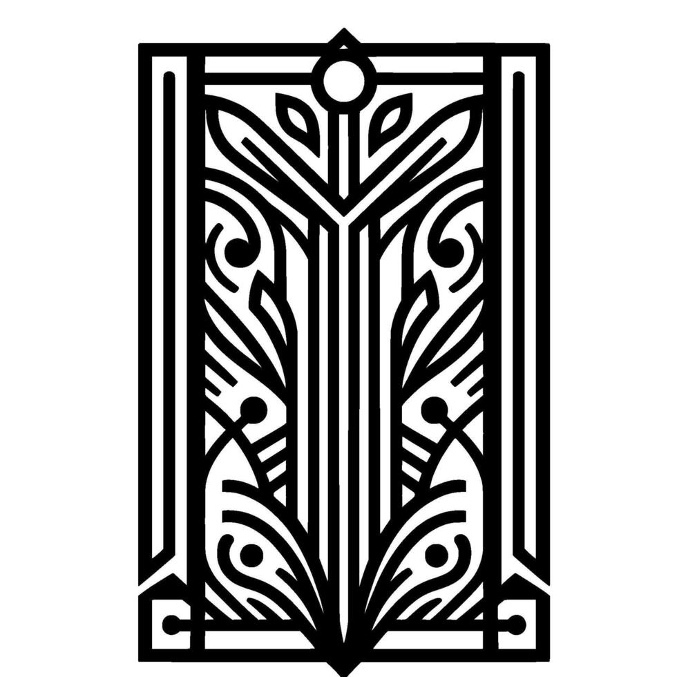 Art Deco Floral Frame Illustration, Black and White vector