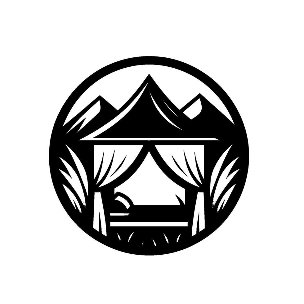 Minimalist Mountain Gazebo , Black and White Circle vector