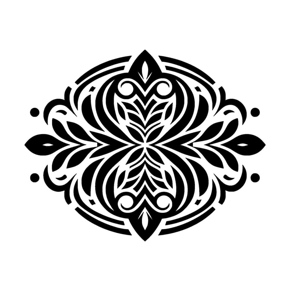 Geometric Black and White Floral Ornament on White Background vector