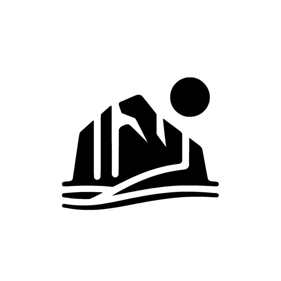 Minimalist Mountain Landscape with Sun, Black and White vector