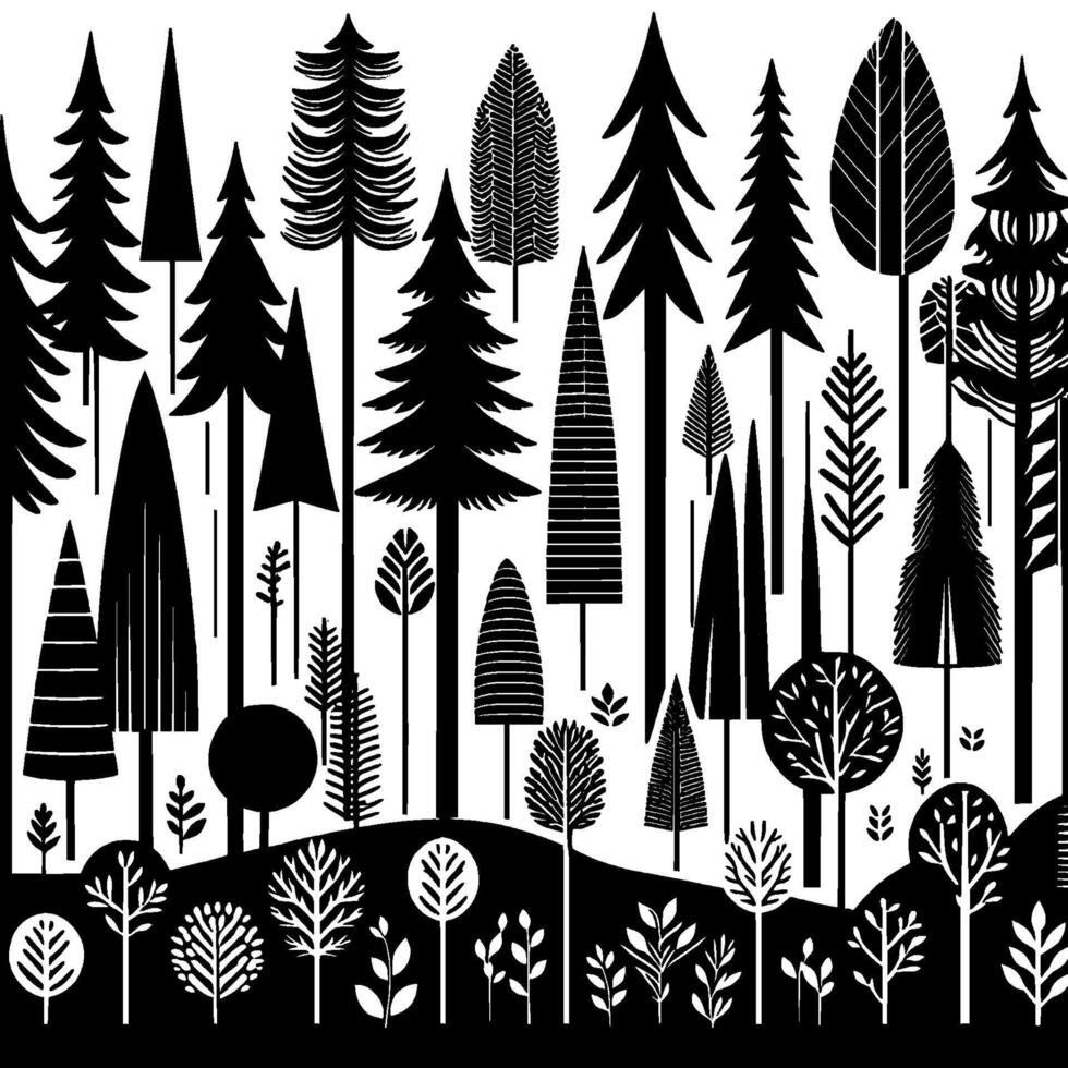 Stylized Black and White Forest Illustration vector