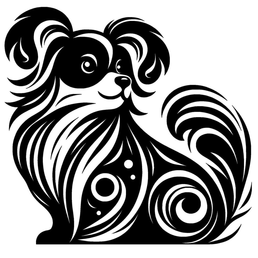 Decorative Black White Dog Illustration Elegant Line Art for vector