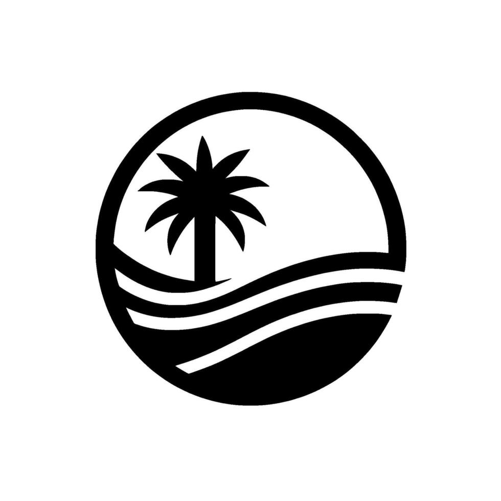 Palm Tree and Waves Minimalist Black and White vector