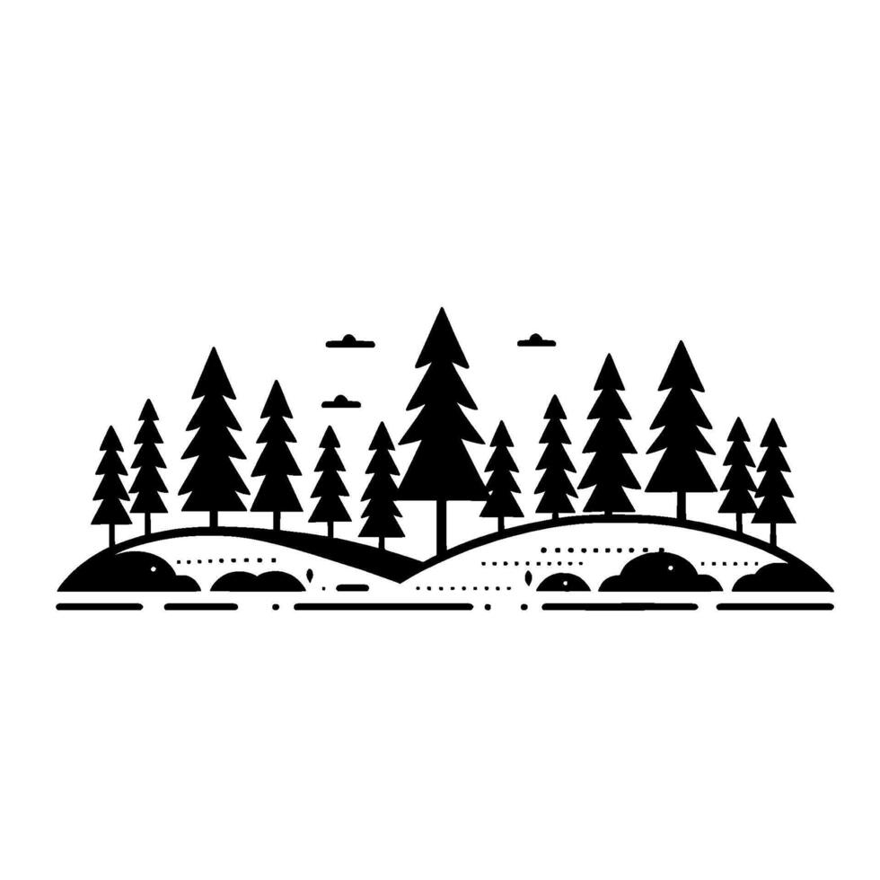 Stylized Forest Silhouette Black and White Minimalist Illustration vector