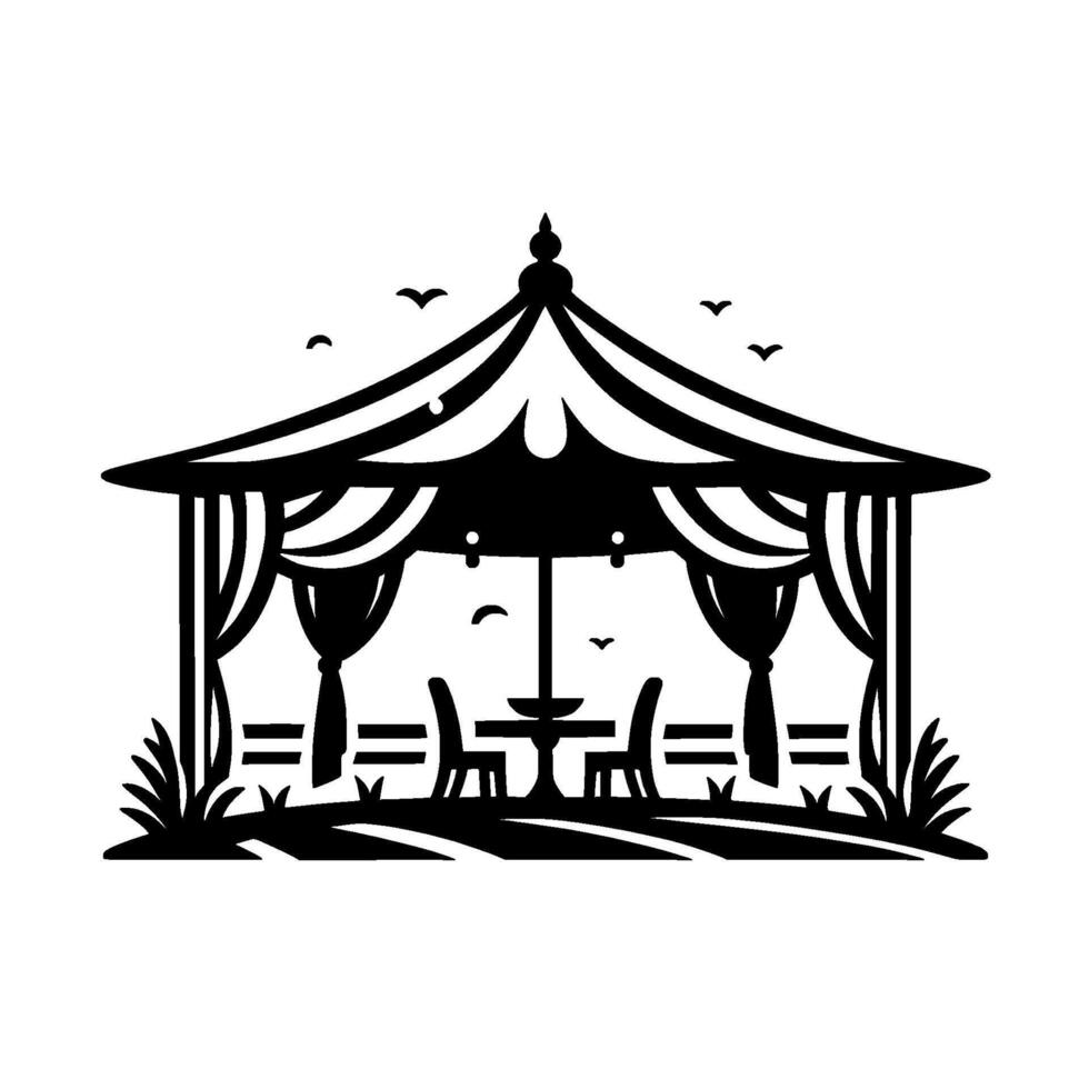 Black and White Outdoor Pavilion Illustration, Minimalist Style vector