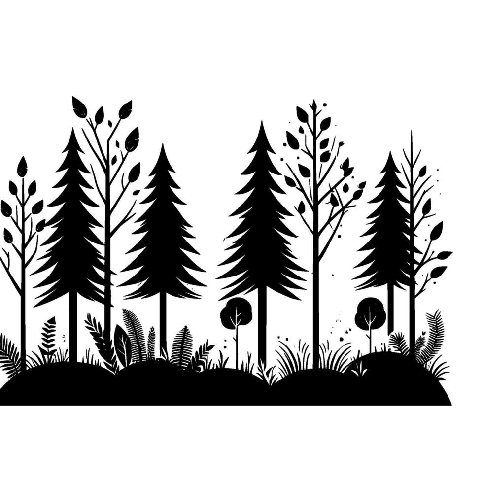 Minimalist Forest Silhouette Illustration Black and White Nature vector