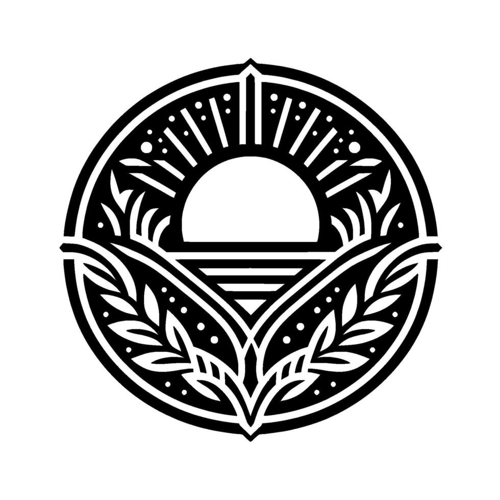 Geometric Sunrise Foliage Element in Black White vector