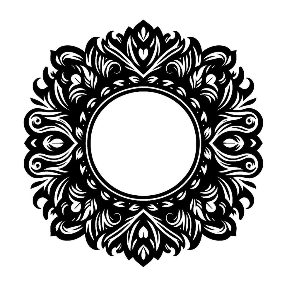 Elegant Black and White Floral Frame with Blank Circle Center vector