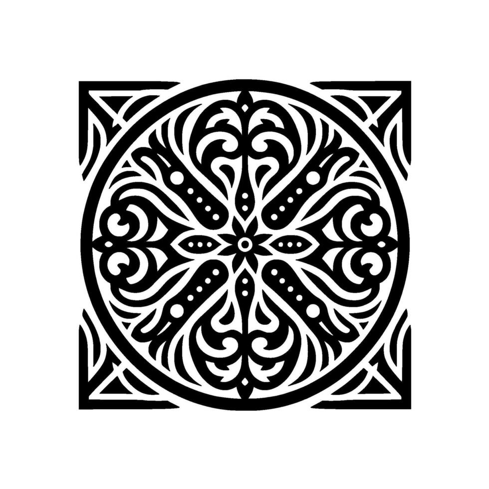 Elegant Black and White Ornamental Mandala , Square Frame vector