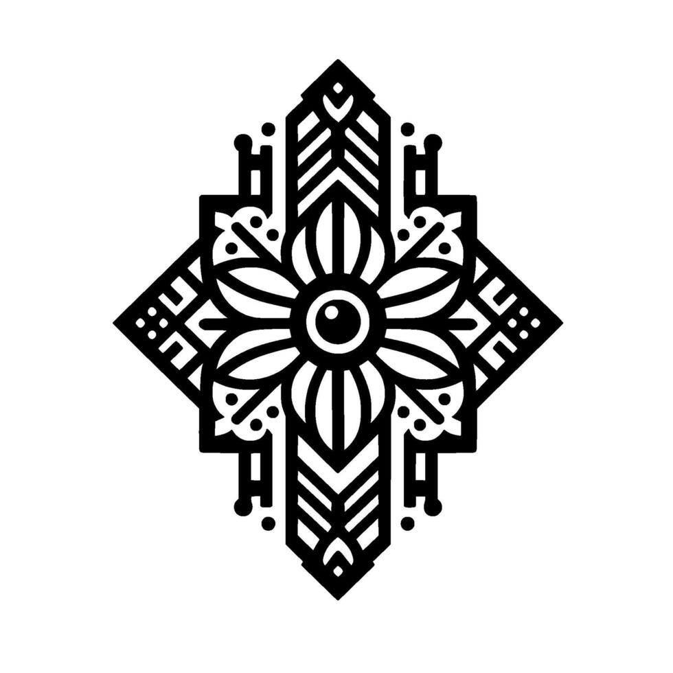 Geometric Floral Art Deco , Black and White Ornament vector