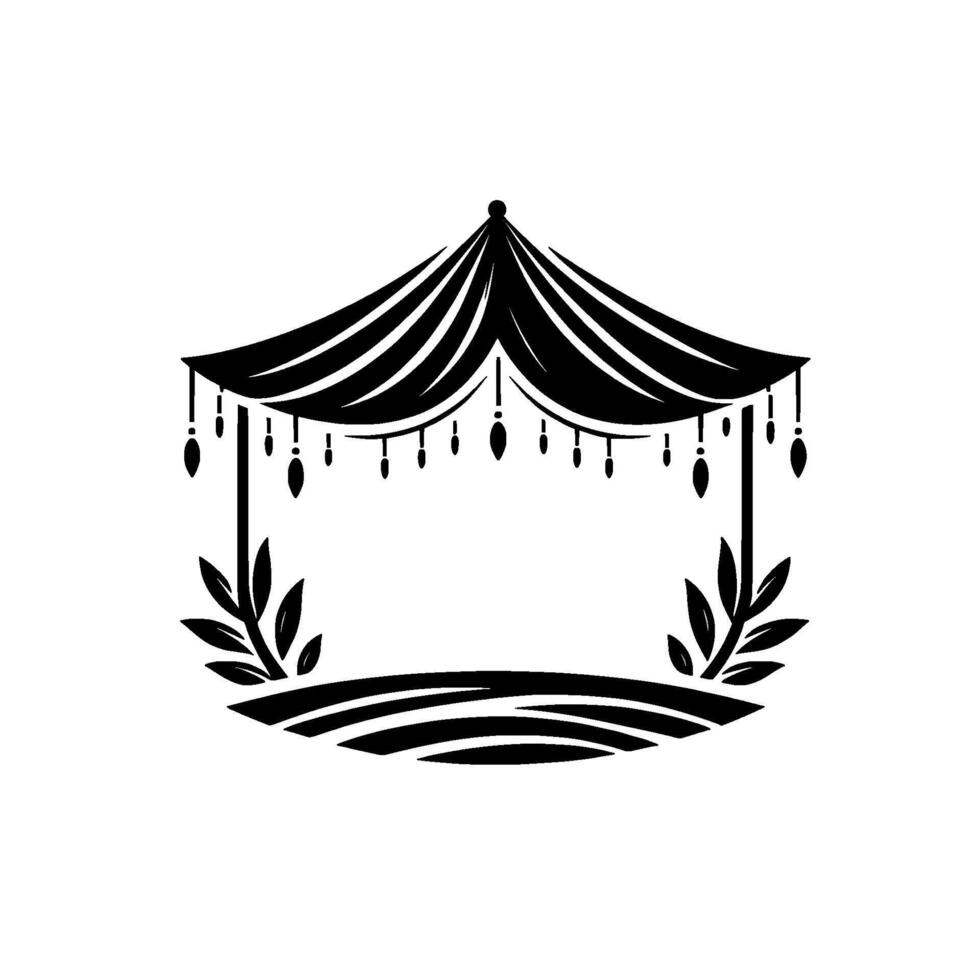Elegant Tent Frame with Leaves and Ornaments Black White vector