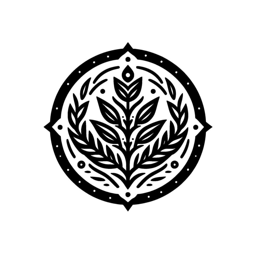 Black and White Floral Emblem Circular , Minimalist, Organic Style vector