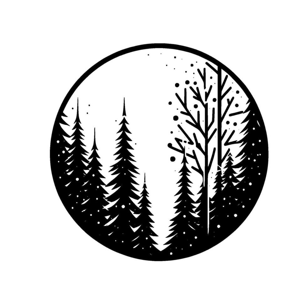 Minimalist Forest Circle Black White Winter Landscape vector