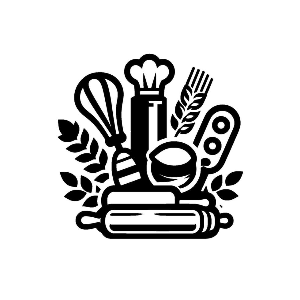 Baking Essentials Minimalist Black White vector